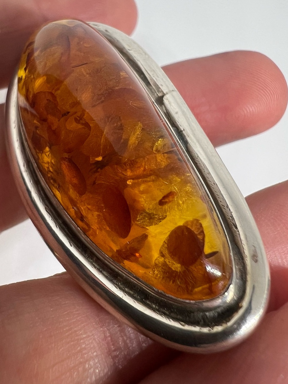 Sterling Silver Amber Teardrop Brooch Pin - Honey Amber
